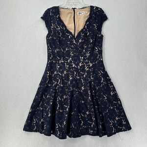 ELIZA J Lace‎ Fit & Flare Lace Dress Womens Navy Blue Knee Length Cottage